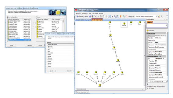 Pantallazo del Architect de Microstrategy Business Intelligence para definir su capa semántica.