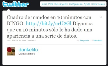 Twitteo de donkelito con una referencia a Bingo Intelligence